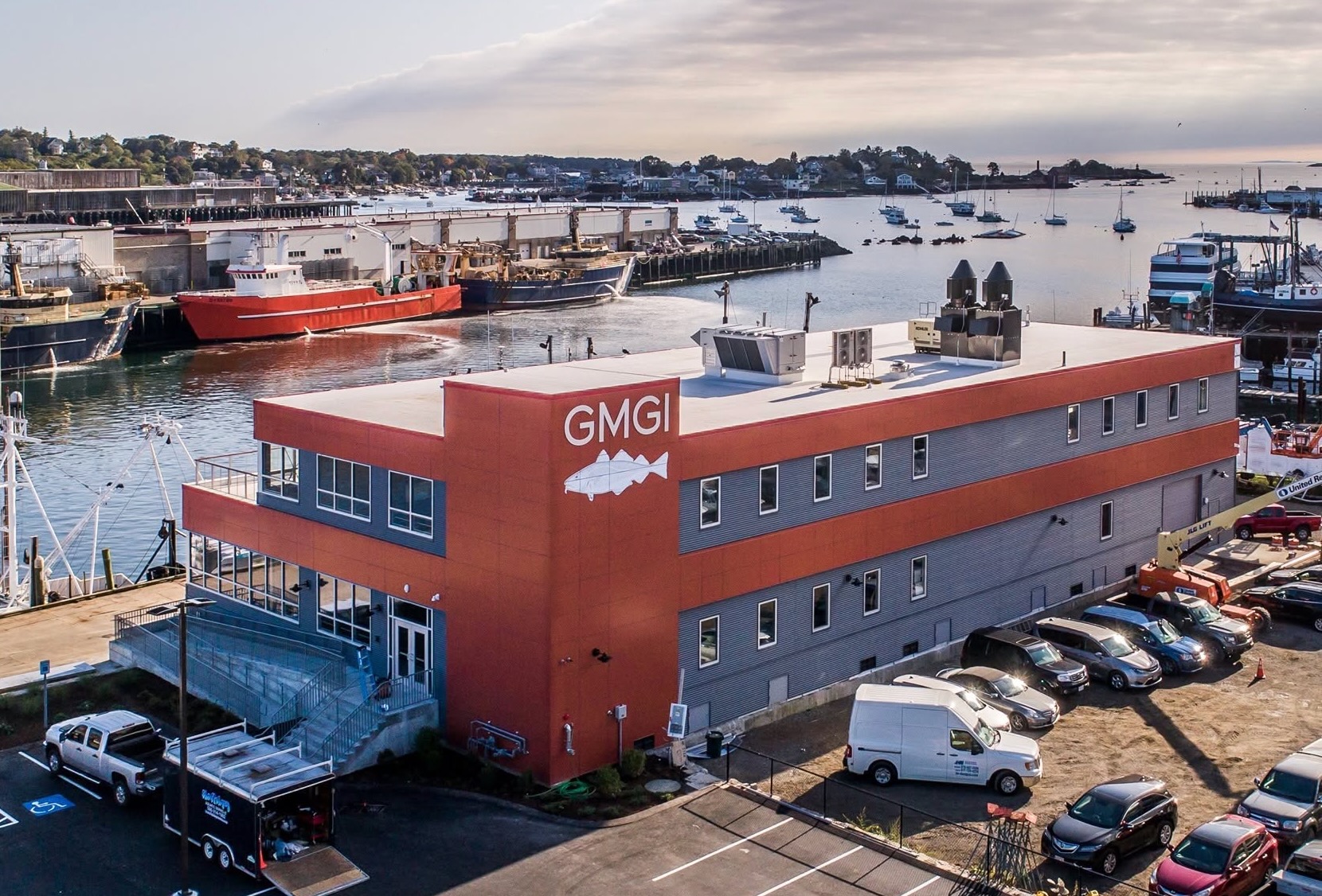 Gloucester Marine Genomics Institute building and harbor
